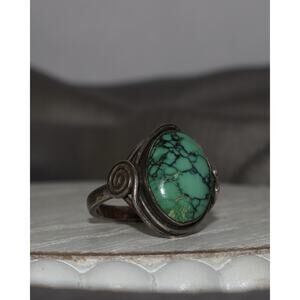 Vintage Sterling Silver Green Turquoise Ring 4.2G / Sz 4